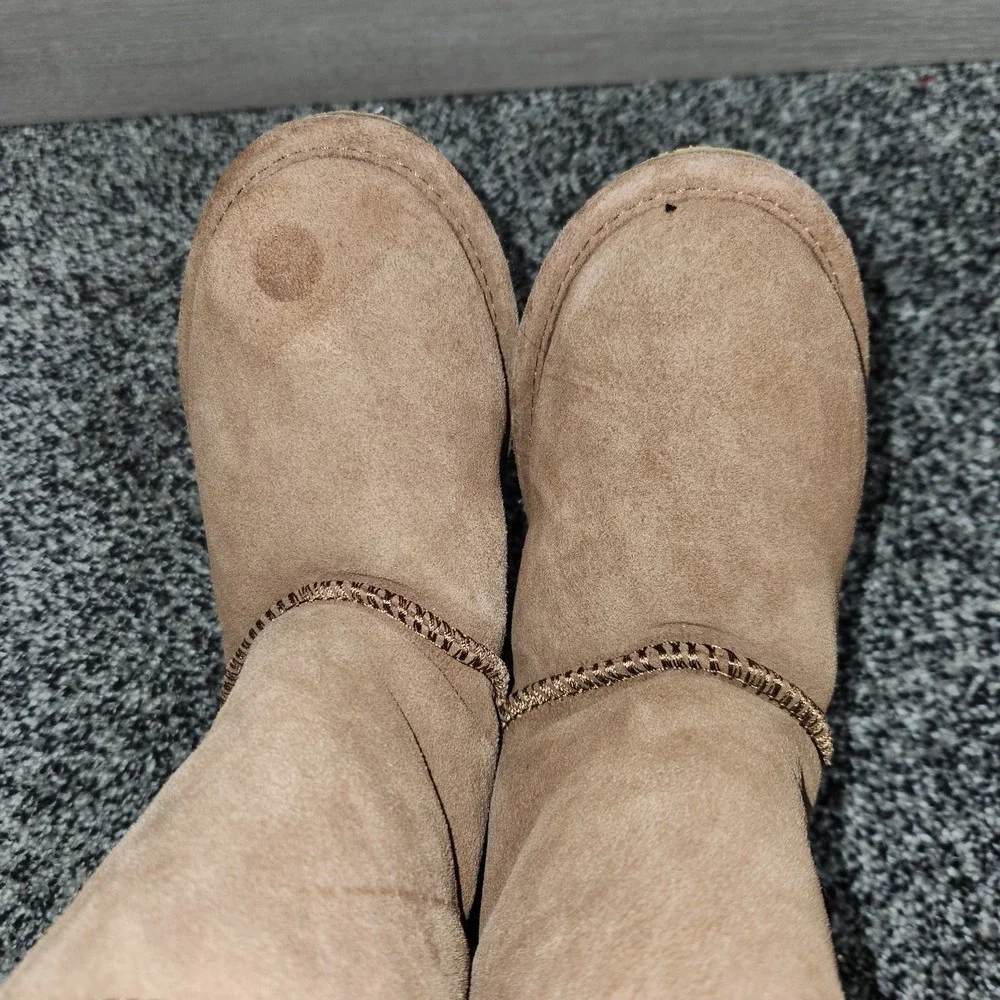 Bearpaw Abigail Youth Child Fuzzy Boots Girls Sz 2 Toggle Side,Brown Tan Warm